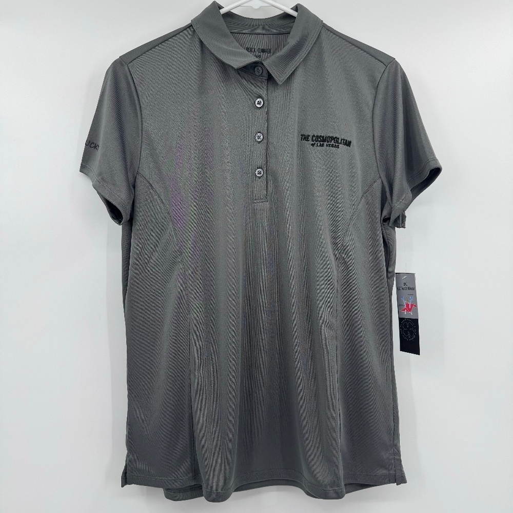 Black Clover Polo Shirt Women Large NEW Gray Golf Live Lucky Cosmopolitan LV